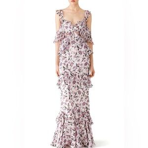 AMUR Floral Ruffle Maxi Dress - Pink and White